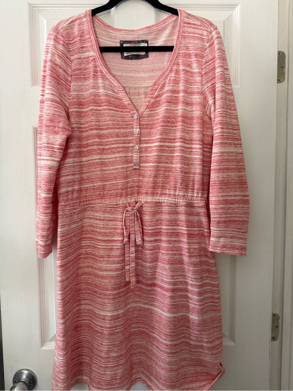 Casual Pink Striped Knit Drawstring Waist Dress